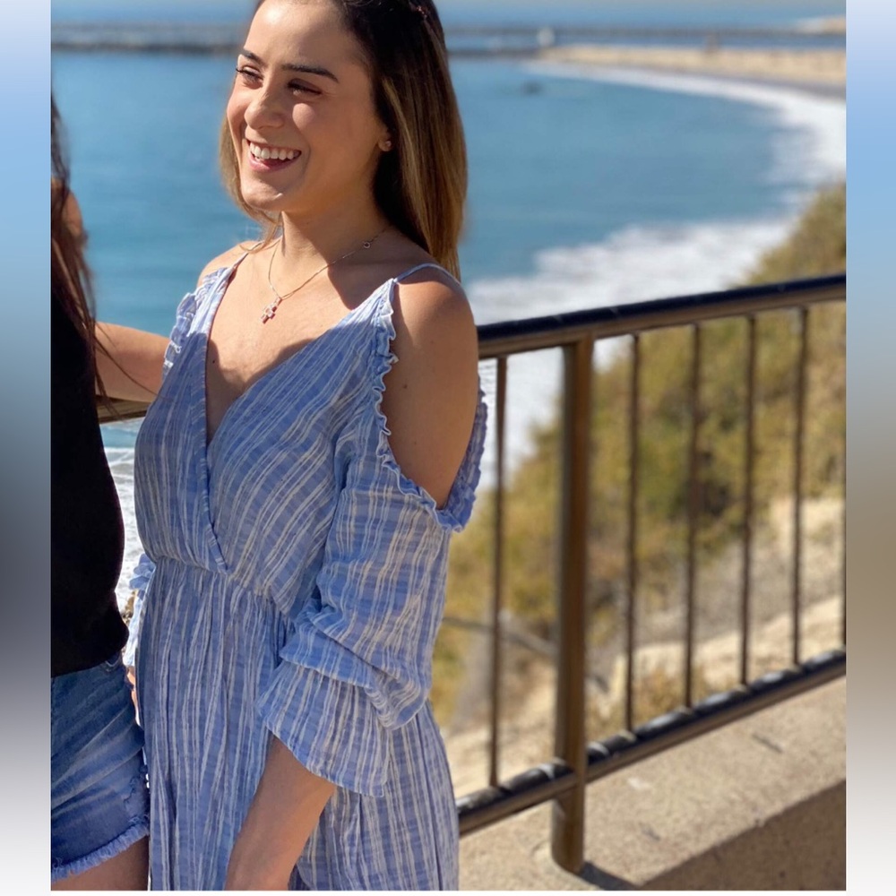 Zara Basic 1975 Denim Striped Flowy Romper